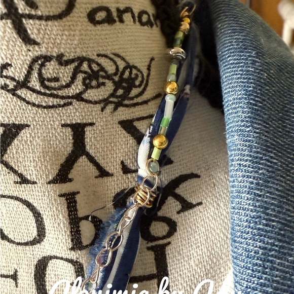 Chunky Blue and Silver Statement Necklace fabric floral cloth alpha - Picture 6 of 7